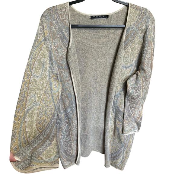 Peruvian Connection Kashmiri Open Front Cardigan Paisley Neutral Print Size Larg - Picture 2 of 11